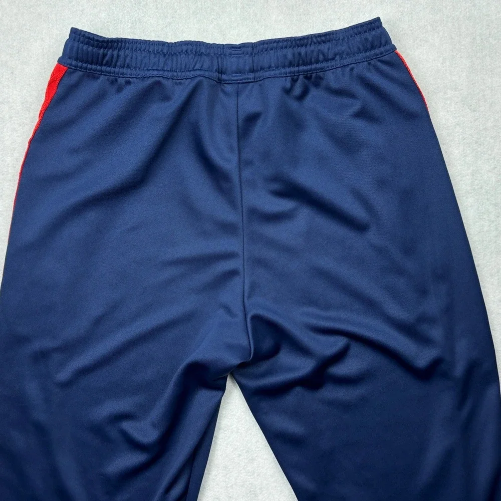 Adidas Mens Small Navy Blue Red Textured Side Stripe Soccer Track Pants FM0894